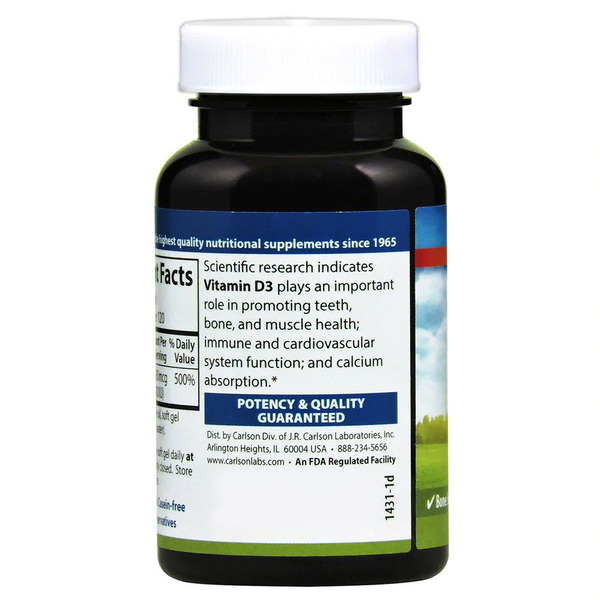 Вітаміни та мінерали Carlson Labs Vitamin D3 4000 IU, 120 капсул. Фото 2