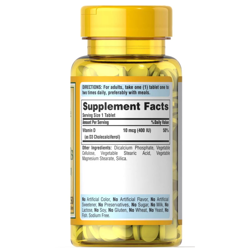 Вітаміни та мінерали Puritan's Pride Vitamin D3 400 IU, 250 таблеток. Фото 2