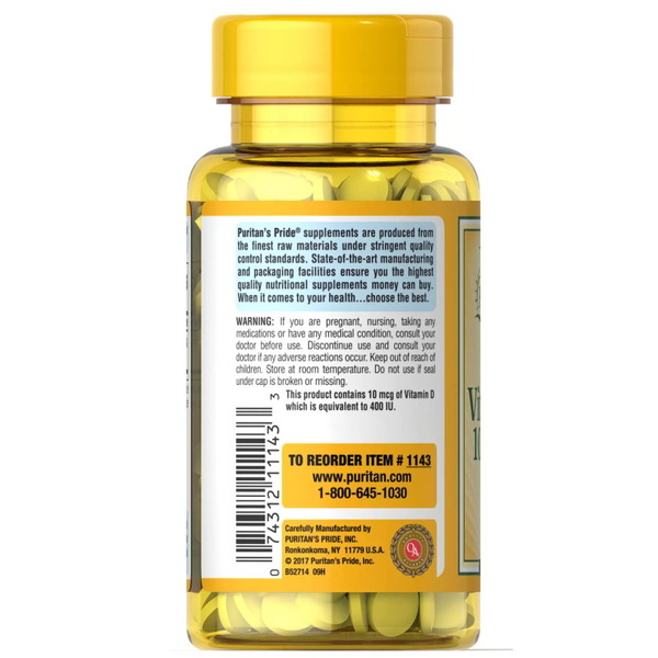 Вітаміни та мінерали Puritan's Pride Vitamin D3 400 IU, 250 таблеток. Фото 3