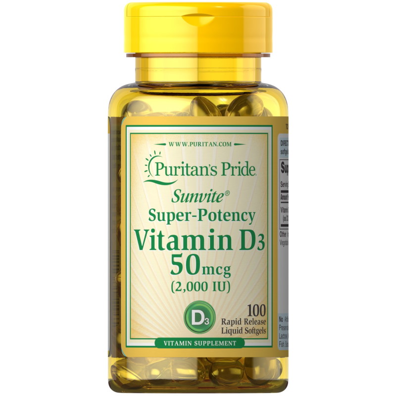 Вітаміни та мінерали Puritan's Pride Vitamin D3 2000 IU, 100 капсул