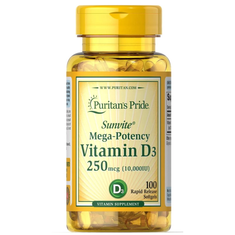 Вітаміни та мінерали Puritan's Pride Vitamin D3 10000 IU, 100 капсул
