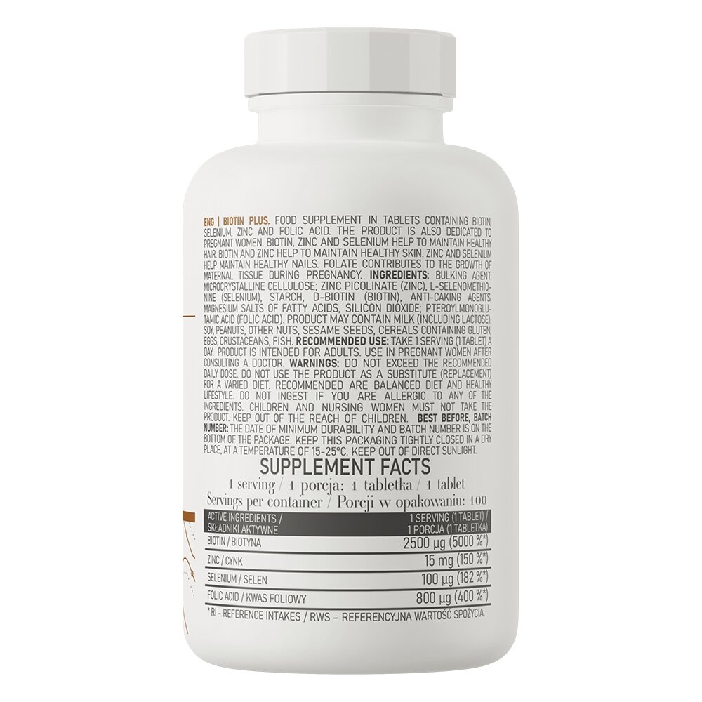 Вітаміни та мінерали OstroVit Biotin Plus, 100 таблеток. Фото 2