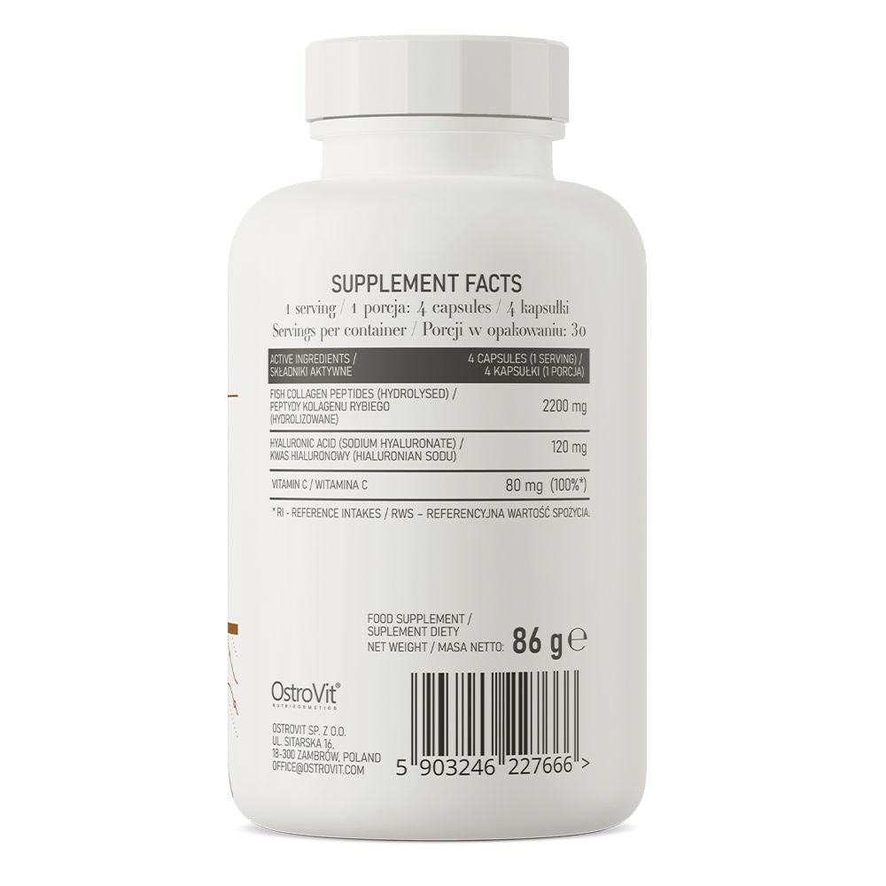 Препарат для суглобів і зв'язок OstroVit Marine Collagen with Hyaluronic Acid and Vitamin C, 120 капсул. Фото 2