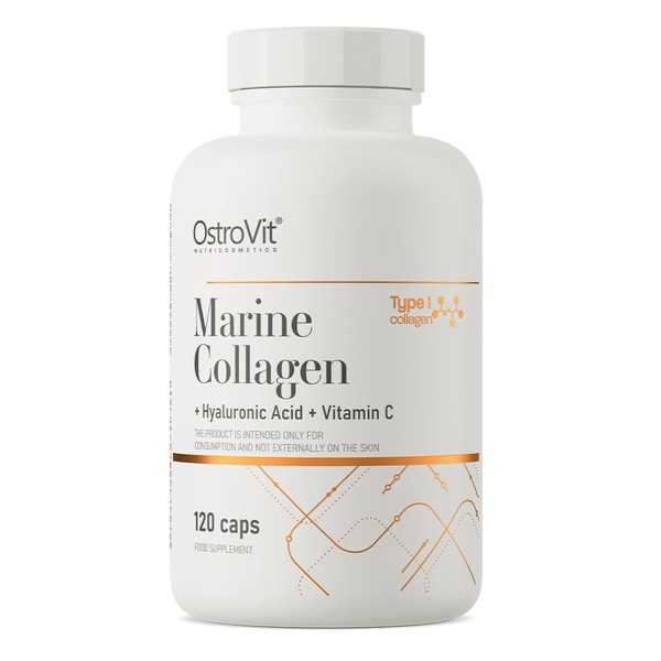 Препарат для суглобів і зв'язок OstroVit Marine Collagen with Hyaluronic Acid and Vitamin C, 120 капсул