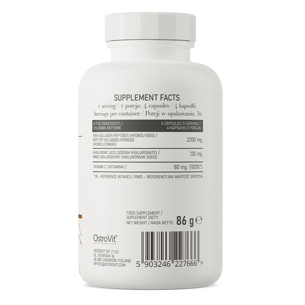 Препарат для суглобів і зв'язок OstroVit Marine Collagen with Hyaluronic Acid and Vitamin C, 120 капсул. Фото 2