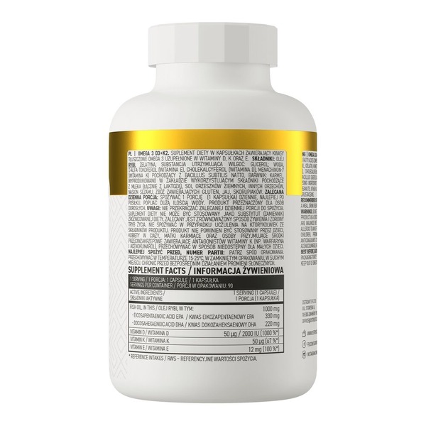 Жирні кислоти OstroVit Omega 3 D3+K2, 90 капсул. Фото 2