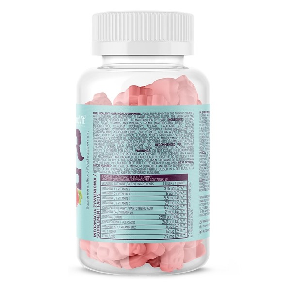 Вітаміни та мінерали OstroVit Healthy Hair Koala Gummies, 60 желейок. Фото 2