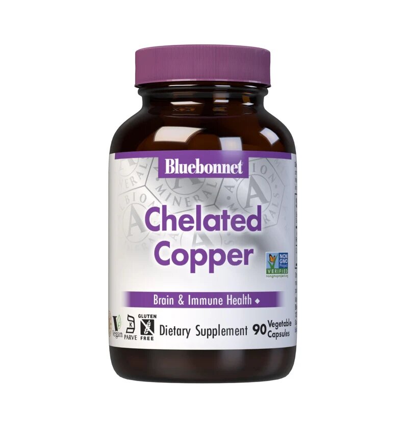 Вітаміни та мінерали Bluebonnet Nutrition Albion Chelated Copper, 90 вегакапсул