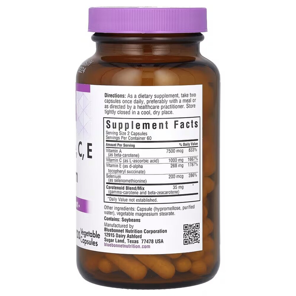 Вітаміни та мінерали Bluebonnet Nutrition Beta Carotene, C, E Plus Selenium, 120 вегакапсул. Фото 2