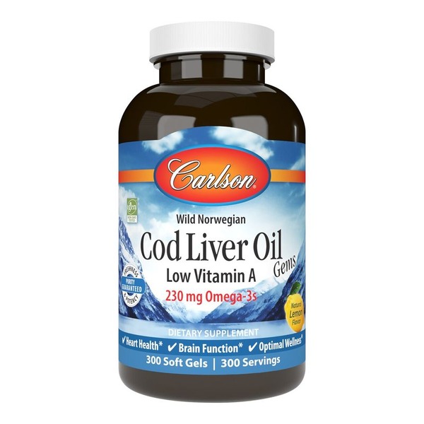 Жирні кислоти Carlson Labs Cod Liver Oil Gems Low Vitamin A, 300 капсул