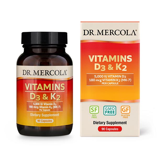 Вітаміни та мінерали Dr. Mercola Vitamins D3 & K2 5000 IU/180 mcg, 90 капсул
