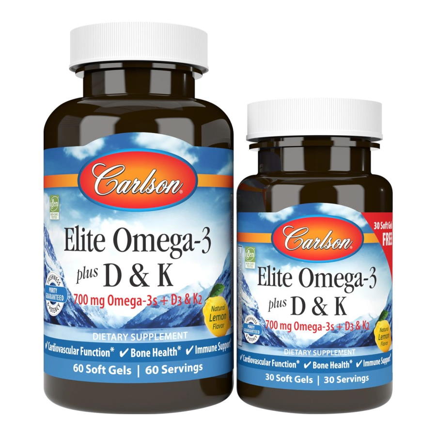 Жирні кислоти Carlson Labs Elite Omega-3 plus D3 and K2, 60+30 капсул