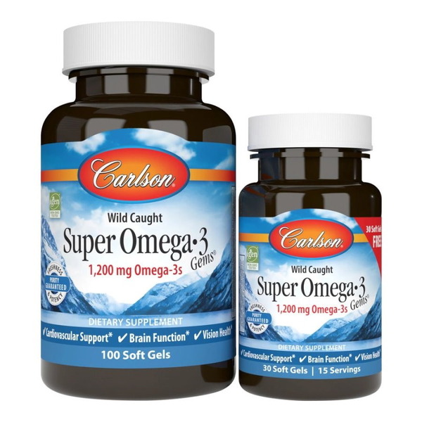 Жирні кислоти Carlson Labs Super Omega-3 Gems 1200 mg Wild Caught, 100+30 капсул
