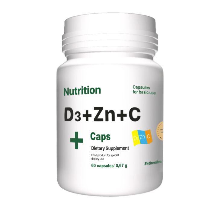 Вітаміни та мінерали EntherMeal D3 + Zinc + С, 60 капсул