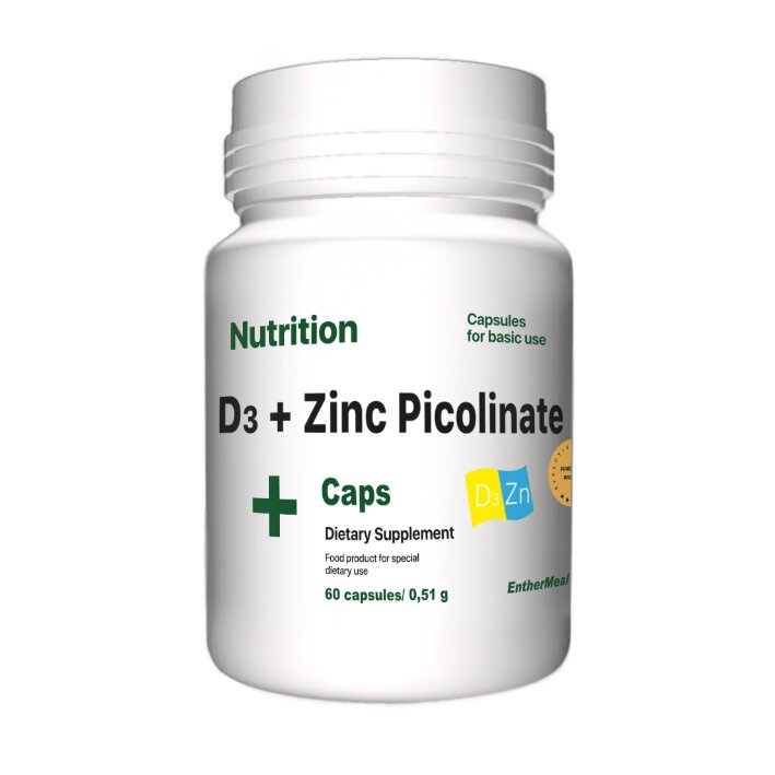 Витамины и минералы EntherMeal D3+ Zinc Picolinate, 60 капсул