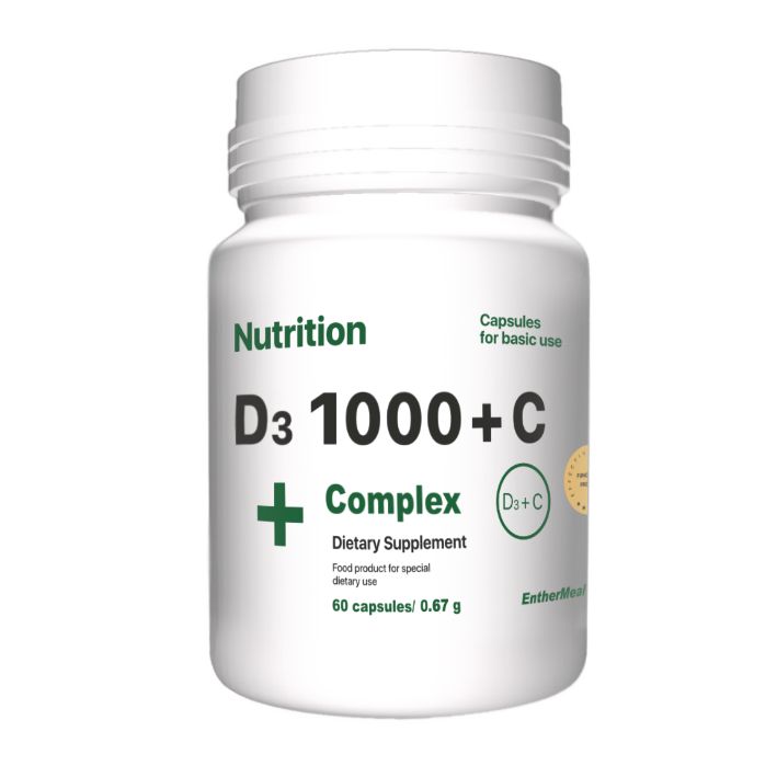 Вітаміни та мінерали EntherMeal D3 1000+С Complex+, 60 капсул