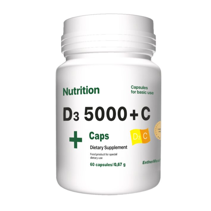 Вітаміни та мінерали EntherMeal D3 5000+С, 60 капсул
