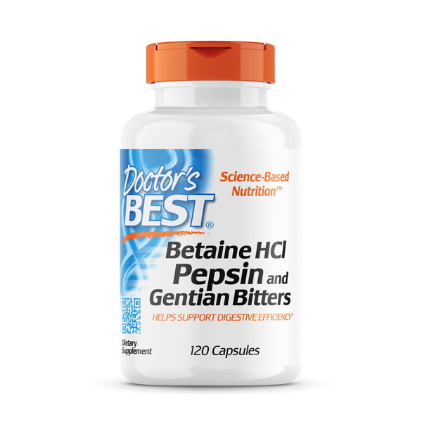 Натуральна добавка Doctor's Best Betaine HCL Pepsin & Gentian Bitters, 120 капсул
