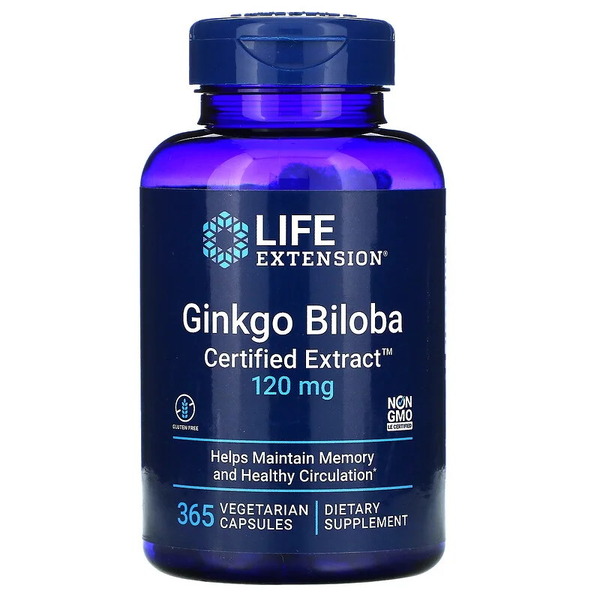 Натуральна добавка Life Extension Ginkgo Biloba Certified Extrac 120 mg, 365 вегакапсул