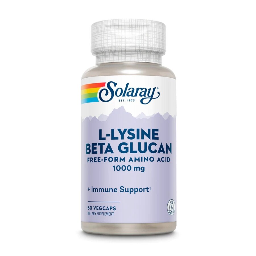 Аминокислота Solaray L-Lysine 1000 mg & Beta Glucan, 60 вегакапсул