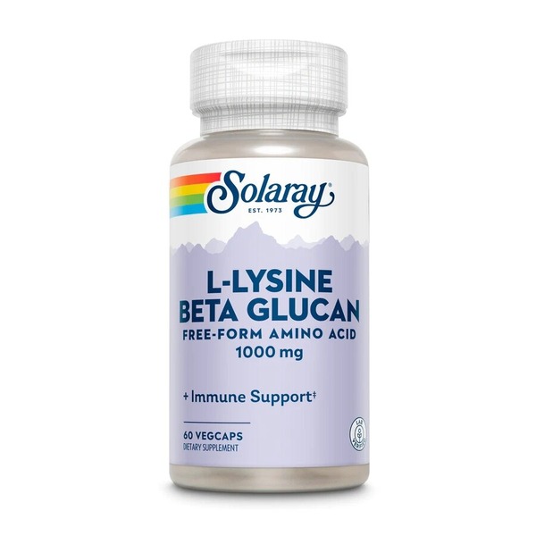 Амінокислота Solaray L-Lysine 1000 mg & Beta Glucan, 60 вегакапсул