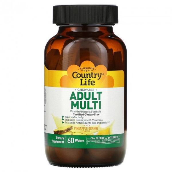 Вітаміни та мінерали Country Life Adult Multi, 60 жувальних таблеток