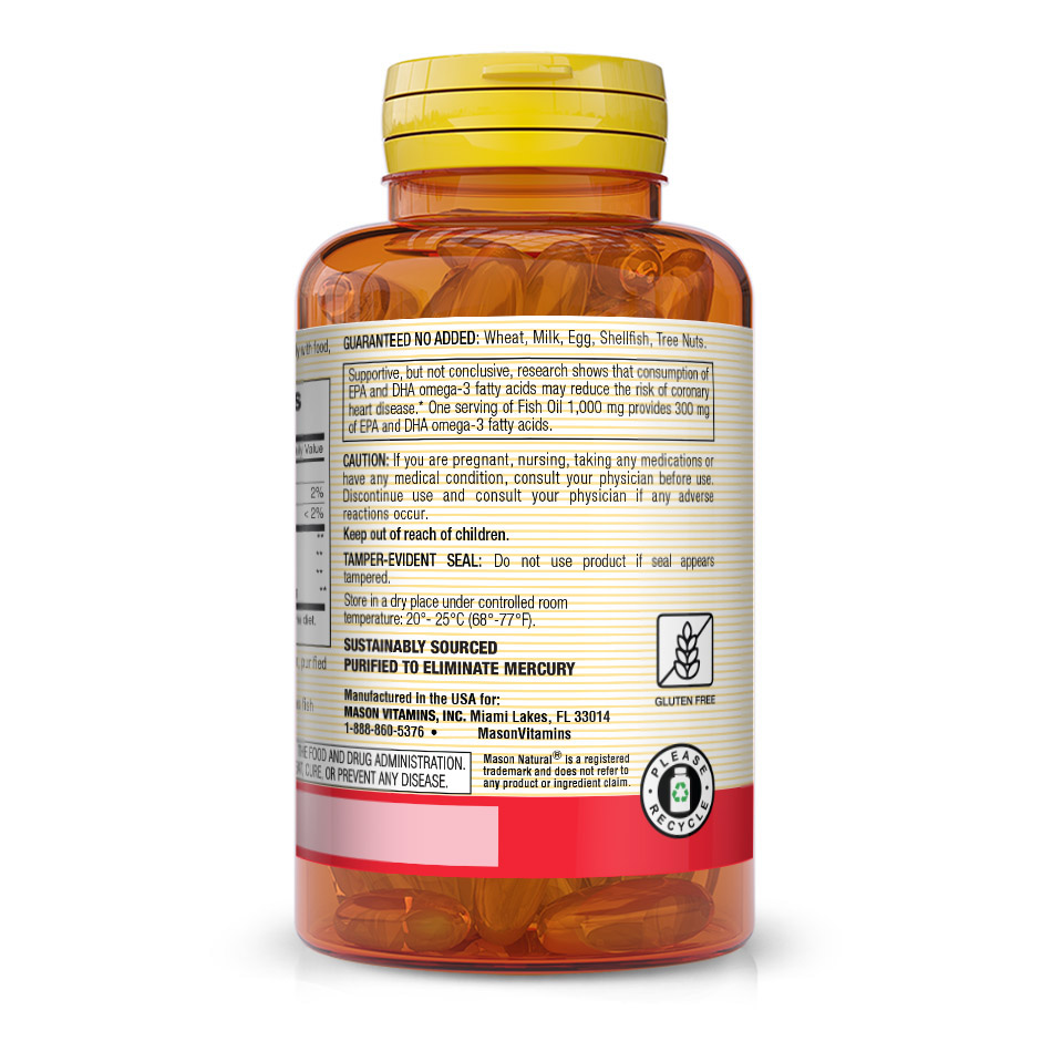 Жирні кислоти Mason Natural Fish Oil 1000 mg Omega-3 300 mg, 120 капсул. Фото 3