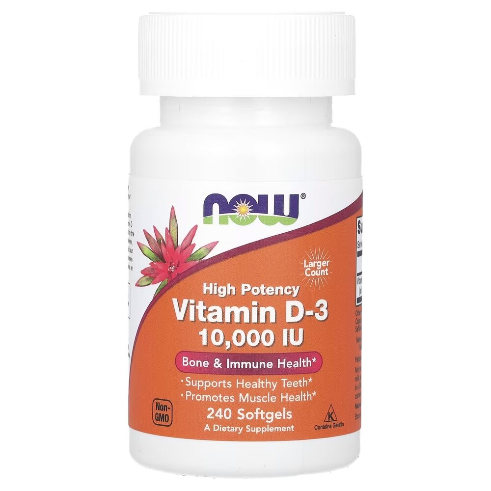 Вітаміни та мінерали NOW Vitamin D3 10000 IU, 240 капсул