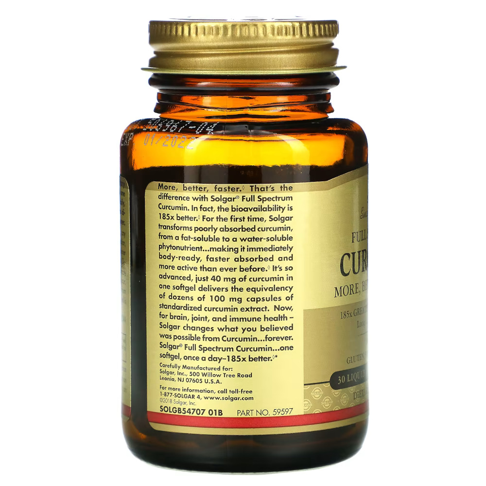 Натуральная добавка Solgar Curcumin Full Spectrum, 30 капсул. Фото 2