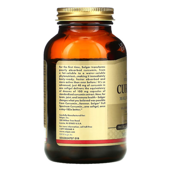 Натуральная добавка Solgar Curcumin Full Spectrum, 90 капсул. Фото 2