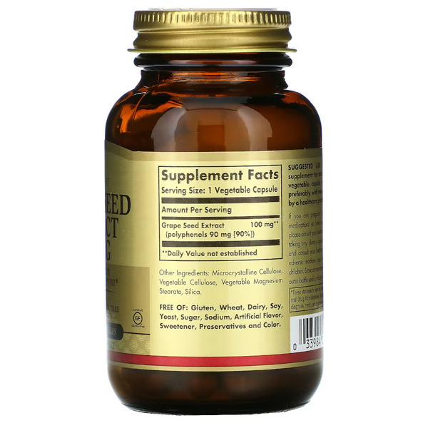 Натуральна добавка Solgar Grape Seed Extract 100 mg, 60 вегакапсул. Фото 3