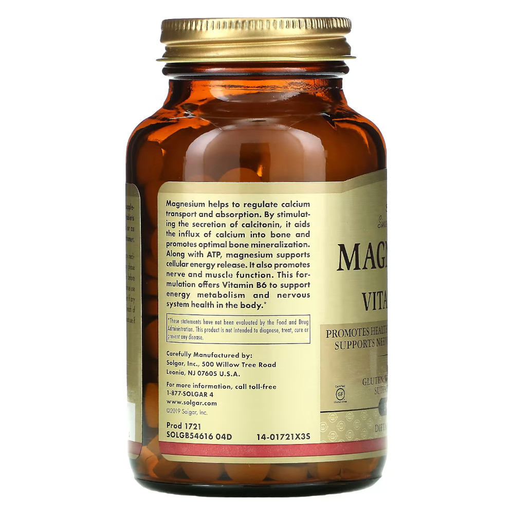 Витамины и минералы Solgar Magnesium with Vitamin B6, 100 таблеток. Фото 2