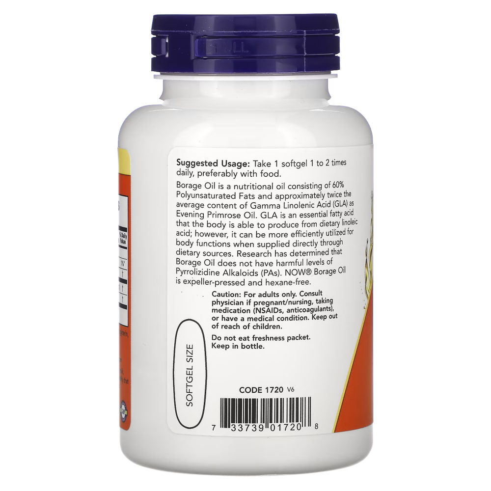 Жирні кислоти NOW Borage Oil 1000 mg, 60 капсул. Фото 3