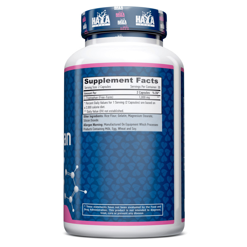 Амінокислота Haya Labs L-Tryptophan 500 mg, 60 капсул. Фото 2