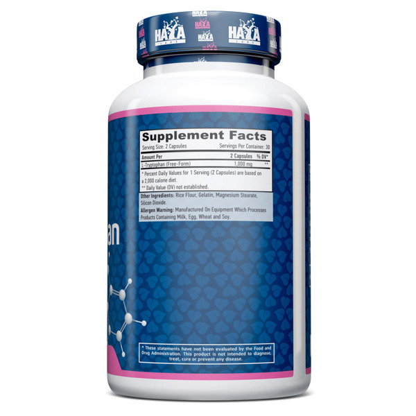 Амінокислота Haya Labs L-Tryptophan 500 mg, 60 капсул. Фото 2