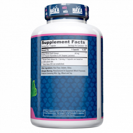 Натуральна добавка Haya Labs Ginkgo Biloba 60 mg, 120 таблеток. Фото 2