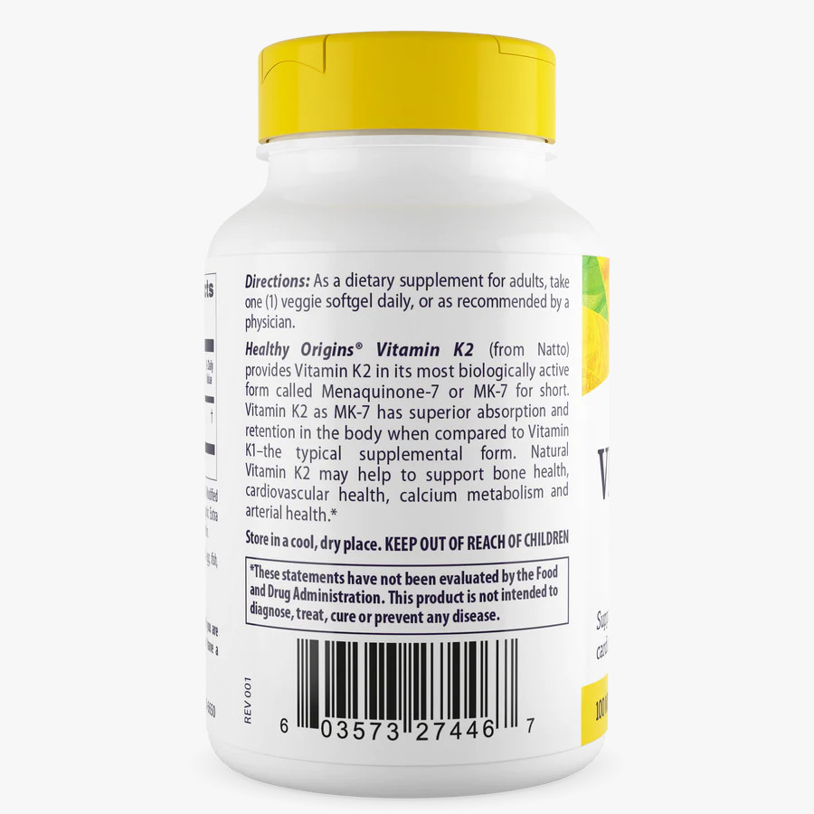 Витамины и минералы Healthy Origins Vitamin K2 100 mcg as MK-7 Natural, 180 вегакапсул. Фото 2