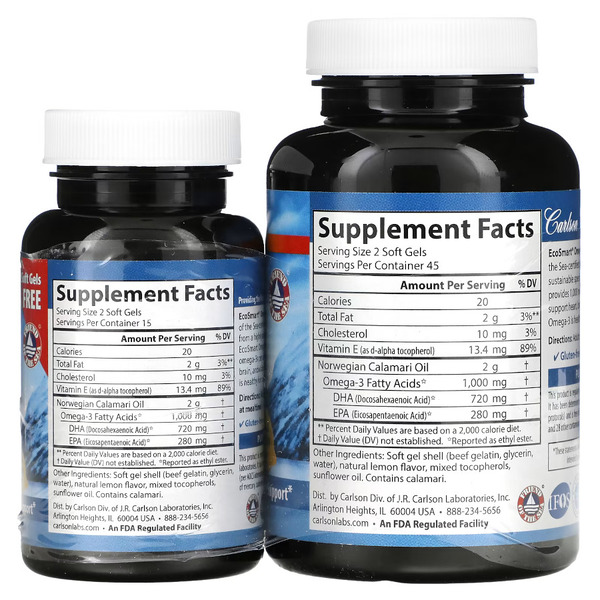 Жирні кислоти Carlson Labs EcoSmart Omega 3, 90+30 капсул. Фото 2