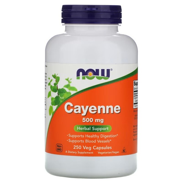Натуральна добавка NOW Cayenne 500 mg, 250 вегакапсул