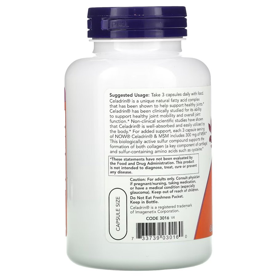 Препарат для суставов и связок NOW Celadrin & MSM 500 mg, 120 капсул. Фото 2