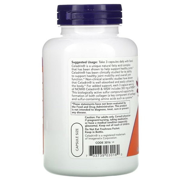 Препарат для суставов и связок NOW Celadrin & MSM 500 mg, 120 капсул. Фото 2