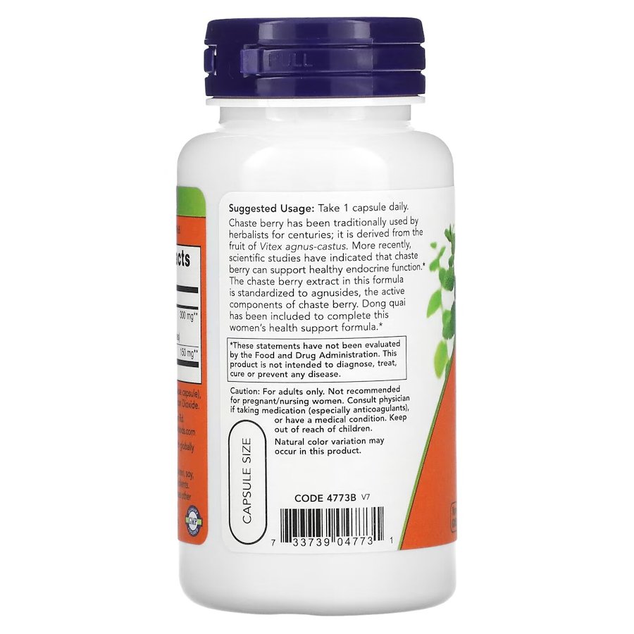Натуральная добавка NOW Chaste Berry Vitex 300 mg, 90 вегакапсул. Фото 3