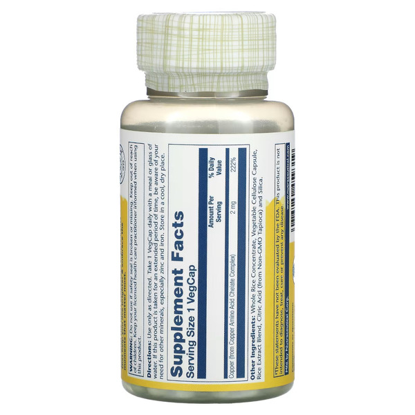 Вітаміни та мінерали Solaray Copper 2 mg, 100 капсул. Фото 2