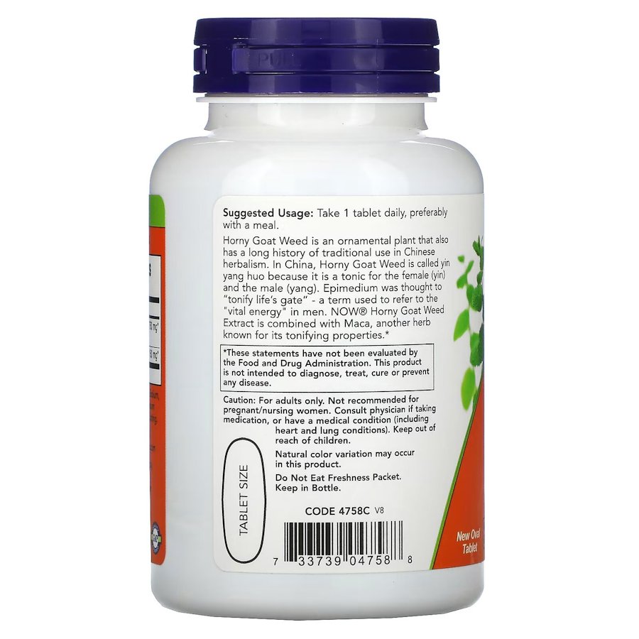 Натуральная добавка NOW Horny Goat Weed 750 mg, 90 таблеток. Фото 3