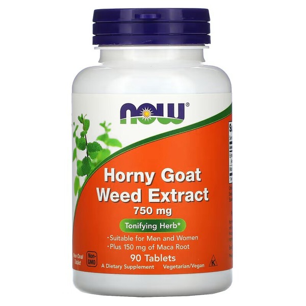 Натуральная добавка NOW Horny Goat Weed 750 mg, 90 таблеток