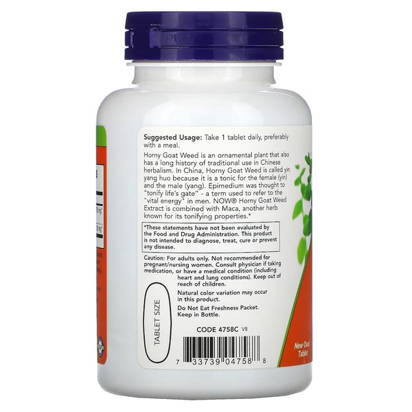 Натуральная добавка NOW Horny Goat Weed 750 mg, 90 таблеток. Фото 3