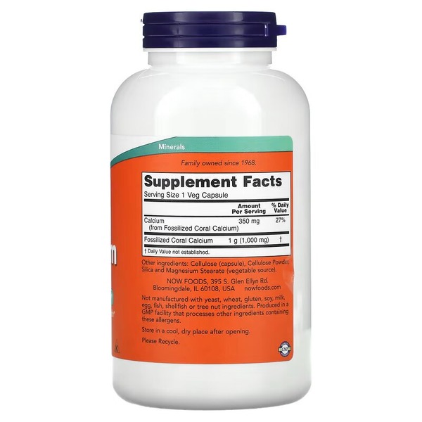 Витамины и минералы NOW Coral Calcium 1000 mg, 250 вегакапсул. Фото 2