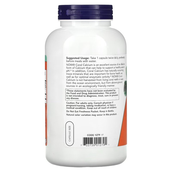 Витамины и минералы NOW Coral Calcium 1000 mg, 250 вегакапсул. Фото 3