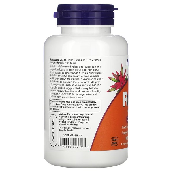 Вітаміни та мінерали NOW Rutin 450 mg, 100 вегакапсул. Фото 3