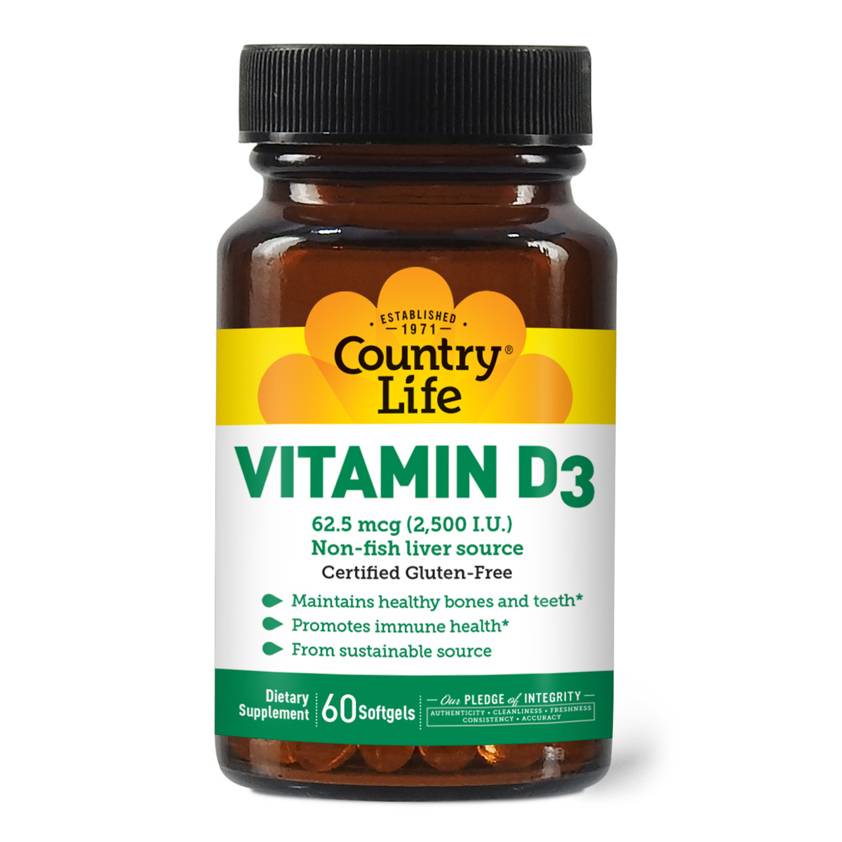Витамины и минералы Country Life Vitamin D3 2500 IU, 60 капсул